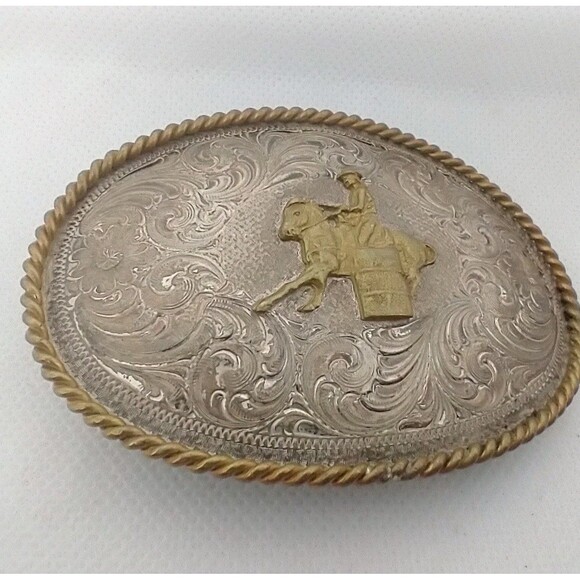 Montana Silversmiths German Silver Gold Barrel Race Flower Custom Buckle Great - Picture 8 of 10